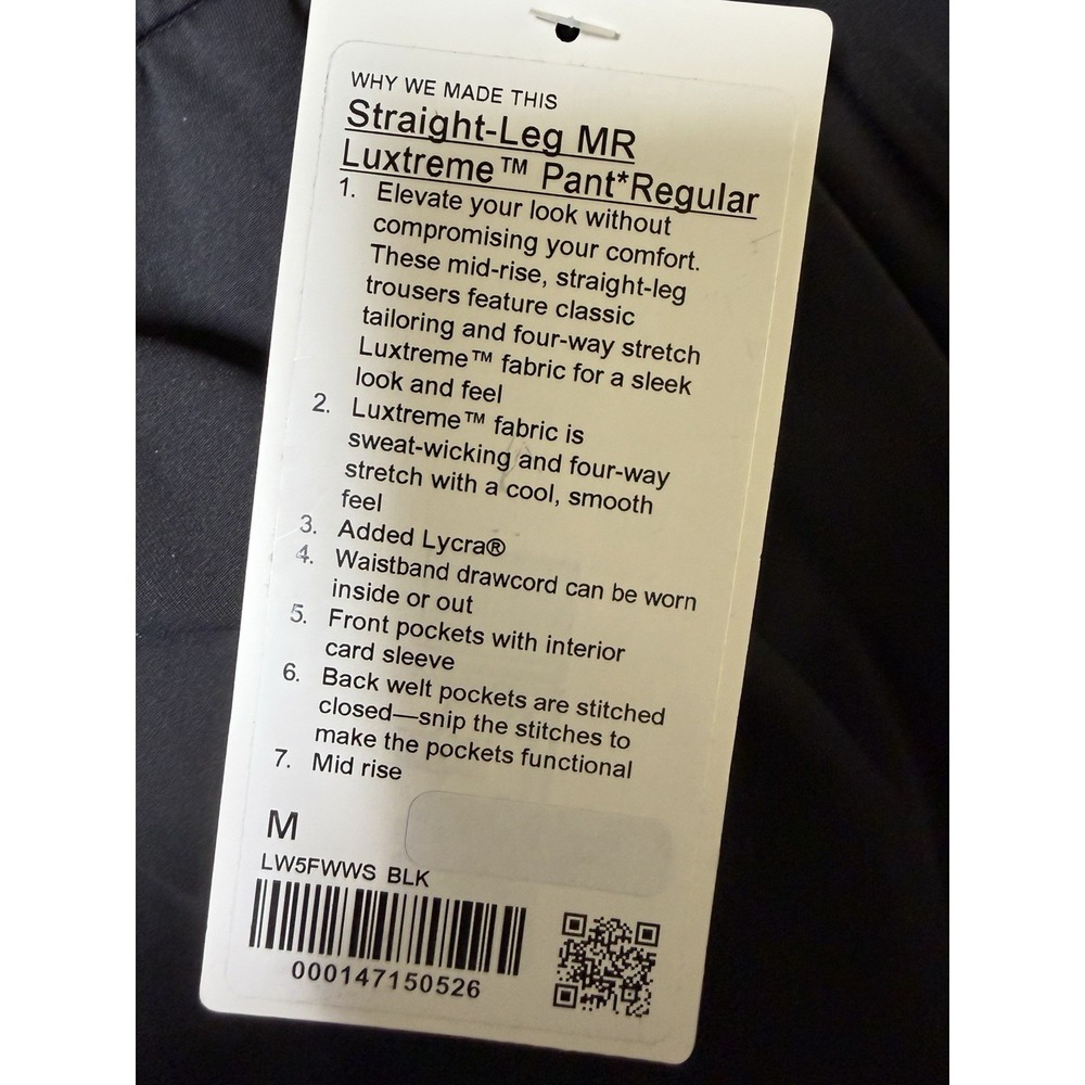 Lululemon Straight-Leg Mid-Rise Pant‎ Luxtreme Black Women's Size Medium - Picture 11 of 11